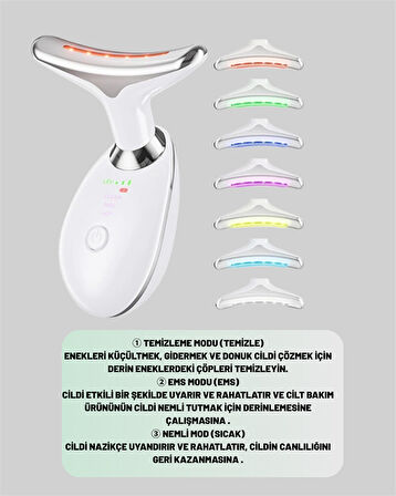 3 Modlu Boyun ve Yüz Bakım Cihazı – EMS Temizleme Sıcak Masaj ve Renkli Işık