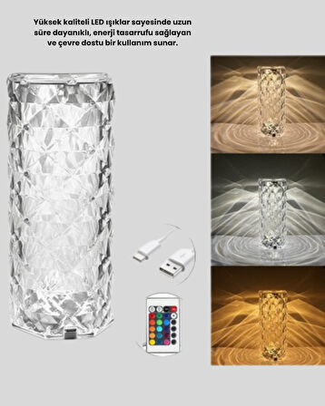 Kristal RGB LED Masa Lambası – Renkli Kumandalı Işık Dekoratif ve Enerji Tasar