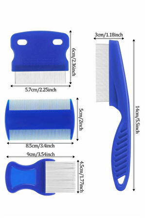 4'lü Bit Pire Tarağı Set Kedi Köpek Evcil Hayvan Tüy Toplayıcı Mavi