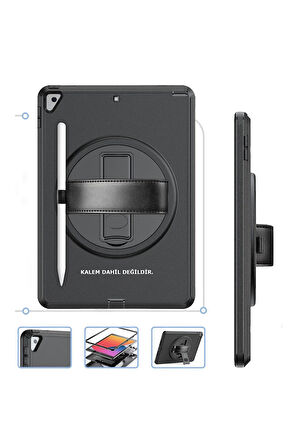 iPad 10.2 (7.nesil) Kılıf Hand Strap Tablet Kılıfı - Siyah-(5796)