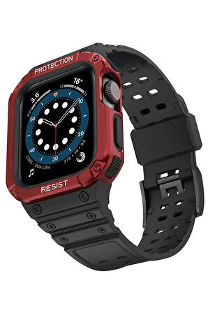 Apple Watch 42mm KR401 Silikon Kordon - Siyah-Kırmızı-(5796)