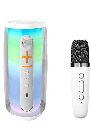 Pluse 6 Mikrofonlu RGB Kablosuz Hoparlör - Beyaz-(5796)