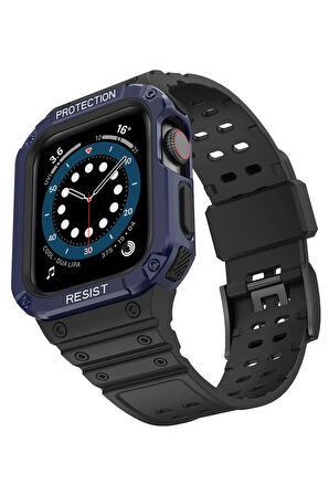 Apple Watch 42mm KR401 Silikon Kordon - Siyah-Mavi-(5796)