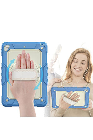 iPad 5 Air 9.7 Kılıf Strap New Tablet Kapak - Mavi-(5796)