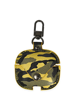 Airpods 3 (3.nesil) Çanta Kamuflaj Deri Kılıf - Sarı-(5796)