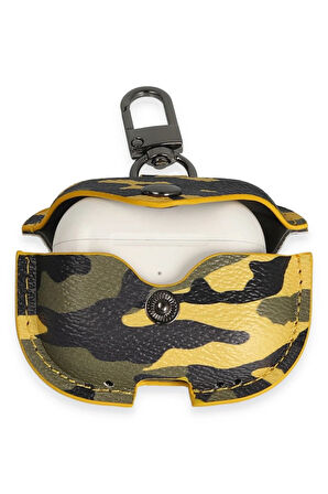 Airpods 3 (3.nesil) Çanta Kamuflaj Deri Kılıf - Sarı-(5796)