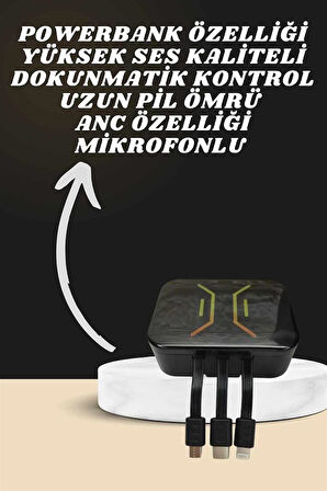 Powerbank Kulaklık ve 7 Kordonlu Akıllı Saat Çoklu Şarj Girişi Bluetooth Bağl