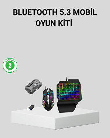 5in1 Mobil Oyun Kiti Bluetooth 5.3 Mini RGB Klavye Mouse Dönüştürücü Seti