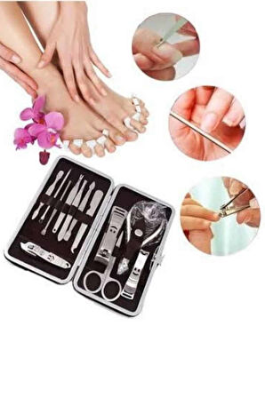 12 Parça Paslanmaz Çelik Kompakt ve Taşınabilir Manikür Makası Tırnak Makası