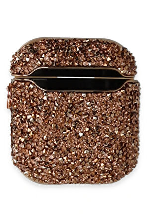 Airpods 2 (2.nesil) Mira Taşlı Kılıf - Rose Gold-(5796)