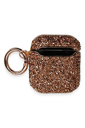 Airpods 2 (2.nesil) Mira Taşlı Kılıf - Rose Gold-(5796)