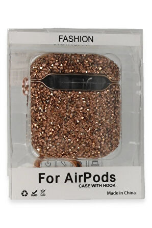 Airpods 2 (2.nesil) Mira Taşlı Kılıf - Rose Gold-(5796)