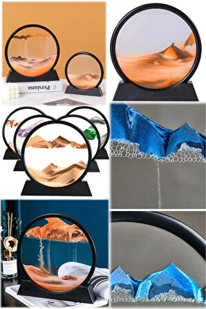 7 Inç Mavi Orta Boy Dekoratif Yuvarlak Şık Kum Tablosu Modern Dekoratif Süs