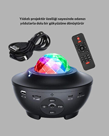 Galaxy Yıldız Projektör Çok Renkli Ayarlı Parlaklık Uzay Atmosfer Işığı