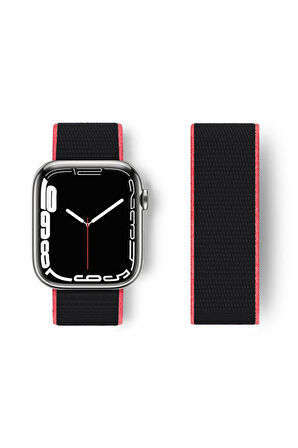 Apple Watch 38mm Hasırlı Cırtcırtlı Kordon - Pembe-Siyah-(5796)