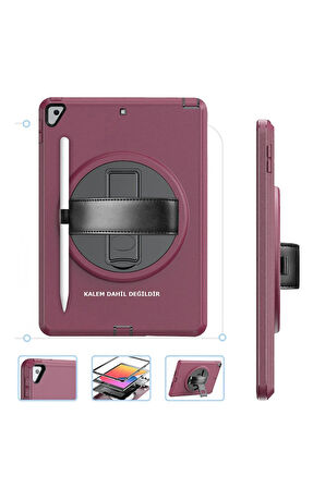iPad 10.2 (7.nesil) Kılıf Hand Strap Tablet Kılıfı - Mürdüm-(5796)