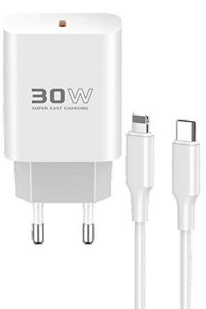 C87C 30W Type-C Çıkışlı Ekstra DL50 1M Type-C to Lightning Kablolu PD Şarj Cih
