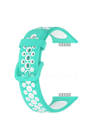 Huawei Watch Fit 2 Spor Delikli Kordon - Turkuaz-Beyaz-(5796)