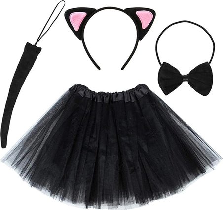 Kedi Kulak Taç Etek Kuyruk Ve Papyon 4 Lü Set Çocuk Pembe