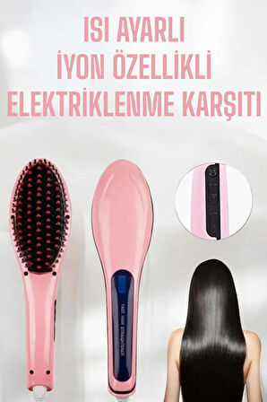 Fön Etkili Saç Düzleştirici Tarak Yıpranma Karşıtı Döner Kablo Isı Ayarlı