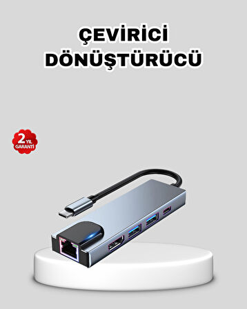 Type-C Çoklu Dönüştürücü – Alüminyum Gövde Hızlı Veri Aktarımı ve Şa