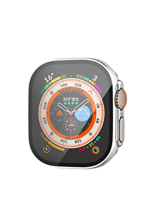 Apple Watch Ultra 49mm Legend Camlı Kasa Ekran Koruyucu - Gümüş-(5796)