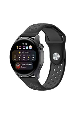 Watch 22mm Spor Delikli Kordon - Siyah-Füme-(5796)