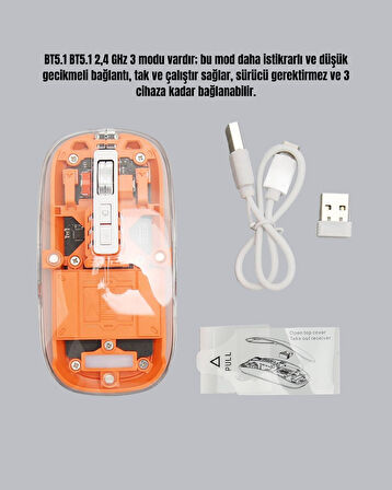 Sessiz ve Ergonomik Kablosuz Fare - 30 Gün Kullanım 2 Modlu Bağlantı