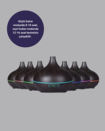 550 ml Ultrasonik Uçucu Yağ Difüzörü 7 Renk LED Işıklı ve Zaman Ayarlı