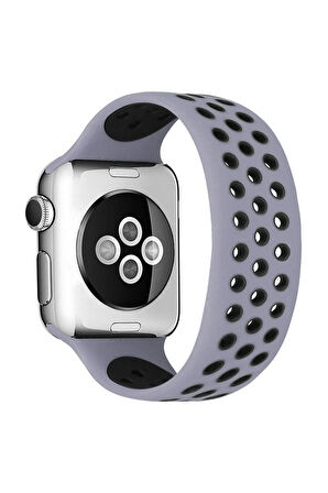 Apple Watch 38mm Ayarlı Delikli Silikon Kordon - Gri-Siyah-(5796)
