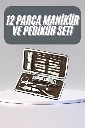 12 Parça Manikür Pedikür Seti Tırnak Bakımı Nasır Temizleme El Ayak Bakımı