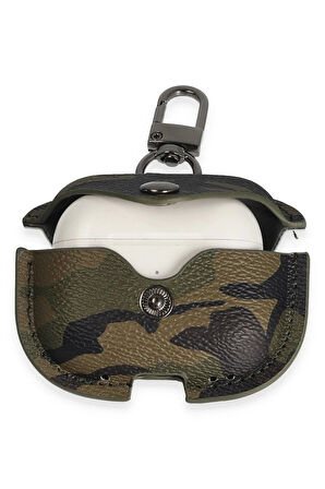 Airpods Pro 2 (2.nesil) Çanta Kamuflaj Deri Kılıf - Haki Yeşil-(5796)