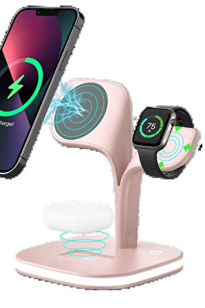 YM-UD22 Kablosuz Şarj Masaüstü Set - Pembe-(5796)