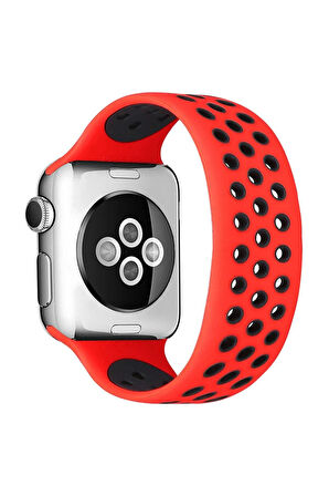 Apple Watch 38mm Ayarlı Delikli Silikon Kordon - Kırmızı-Siyah-(5796)