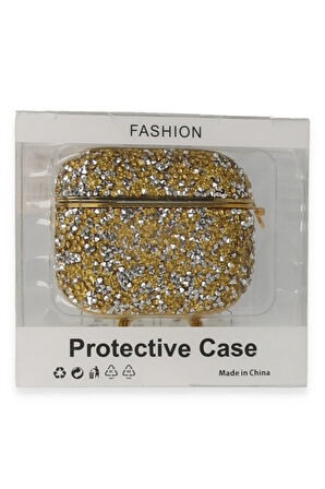 Airpods Pro (1.nesil) Mira Taşlı Kılıf - Gold-(5796)