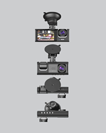 Üç Kameralı Araç İçi Kayıt Sistemi Full HD Gece Görüşlü ve G-Sensör Dest