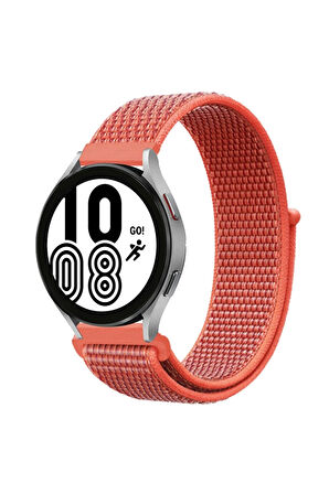 Samsung Galaxy Watch 4 Hasırlı Cırtcırtlı Kordon - Turuncu-(5796)