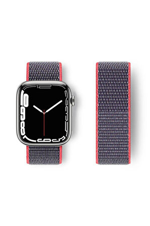 Apple Watch 42mm Hasırlı Cırtcırtlı Kordon - Pembe-(5796)