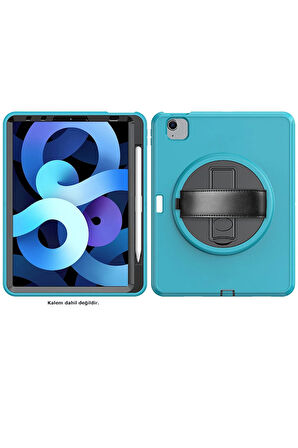 iPad 2022 10.9 (10.nesil) Kılıf Hand Strap Tablet Kılıfı - Turkuaz-(5796)