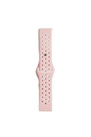 Watch 22mm Spor Delikli Kordon - Pembe-Beyaz-(5796)