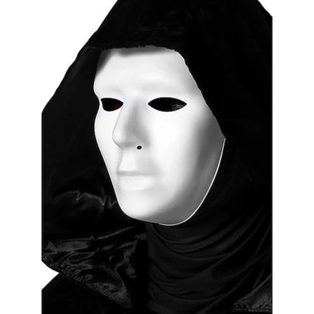 Siyah Kapüşonlu 120 cm Pelerin ve Beyaz Boyanabilir Tam Yüz Maske