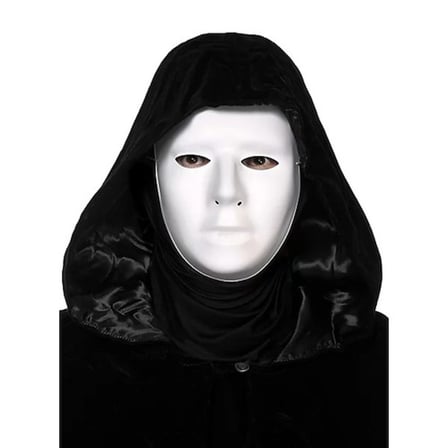 Siyah Kapüşonlu 120 cm Pelerin ve Beyaz Boyanabilir Tam Yüz Maske