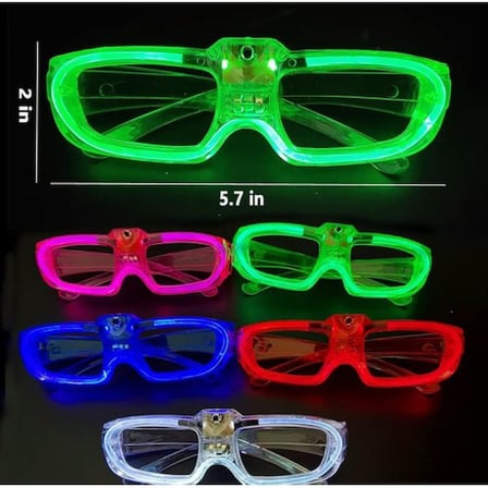 LED Işıklı Glow Pilli Parti Gözlüğü - Glow Efektli 6 Adet 5 Renk