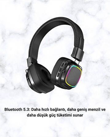 Kablosuz RGB Işıklı Katlanabilir Bluetooth Kulak Üstü Kulaklık