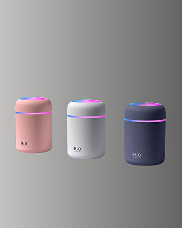 ABS Gövdeli 300ml USB Nemlendirici – Beyaz Gri Pembe Renk