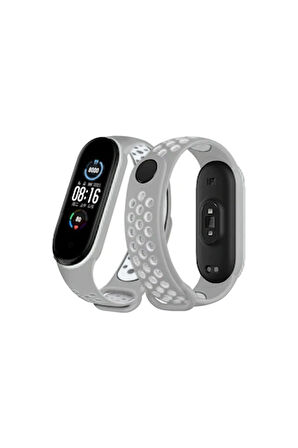 Xiaomi Mi Band 4 Spor Delikli Kordon - Gri-Beyaz-(5796)