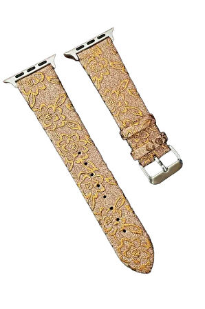 Apple Watch 42mm Creeper Desenli Kordon - Gold-(5796)