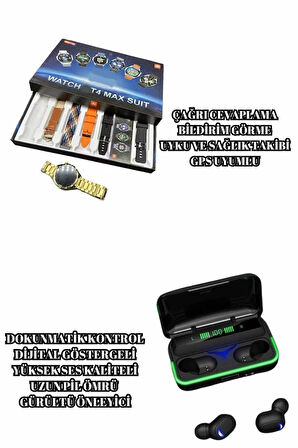 Powerbank Bluetooth Kulaklık Ve Akıllı Saat 7 Kordonlu Metal Kordon Plastik Kordo