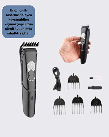 Taşınabilir Şarjlı Saç Sakal Tıraş Makinesi – 3 Taraklı Sessiz ve Ergonomi