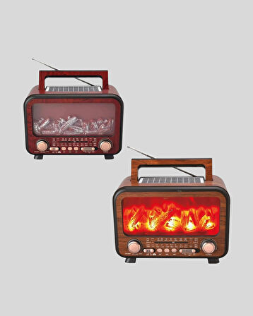 Solar Şarjlı Şömine Alev Efektli Bluetooth Hoparlör 7W Taşınabilir Ses Sistem